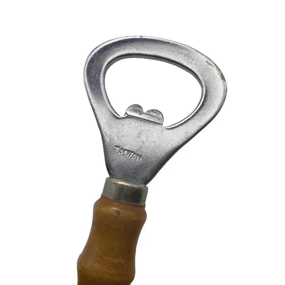 Vintage Wood Handle Bottle Opener Stainless Steel Barware‎ MCM